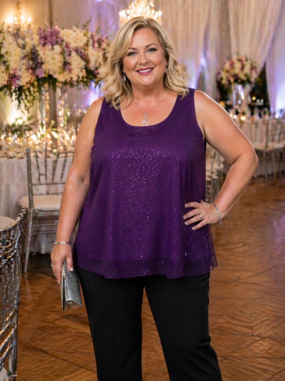 Dana Kay Women’s 22W Purple Sequin Sleeveless Lined Dressy Party Wedding Elegant